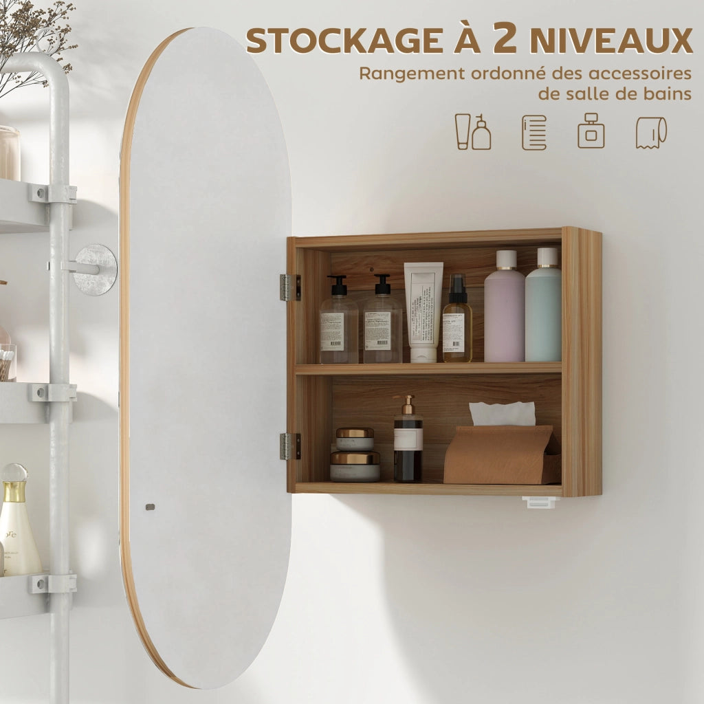Armadietto bagno con specchio ovale 45x90 cm ¨C zephmum ¨C legno naturale