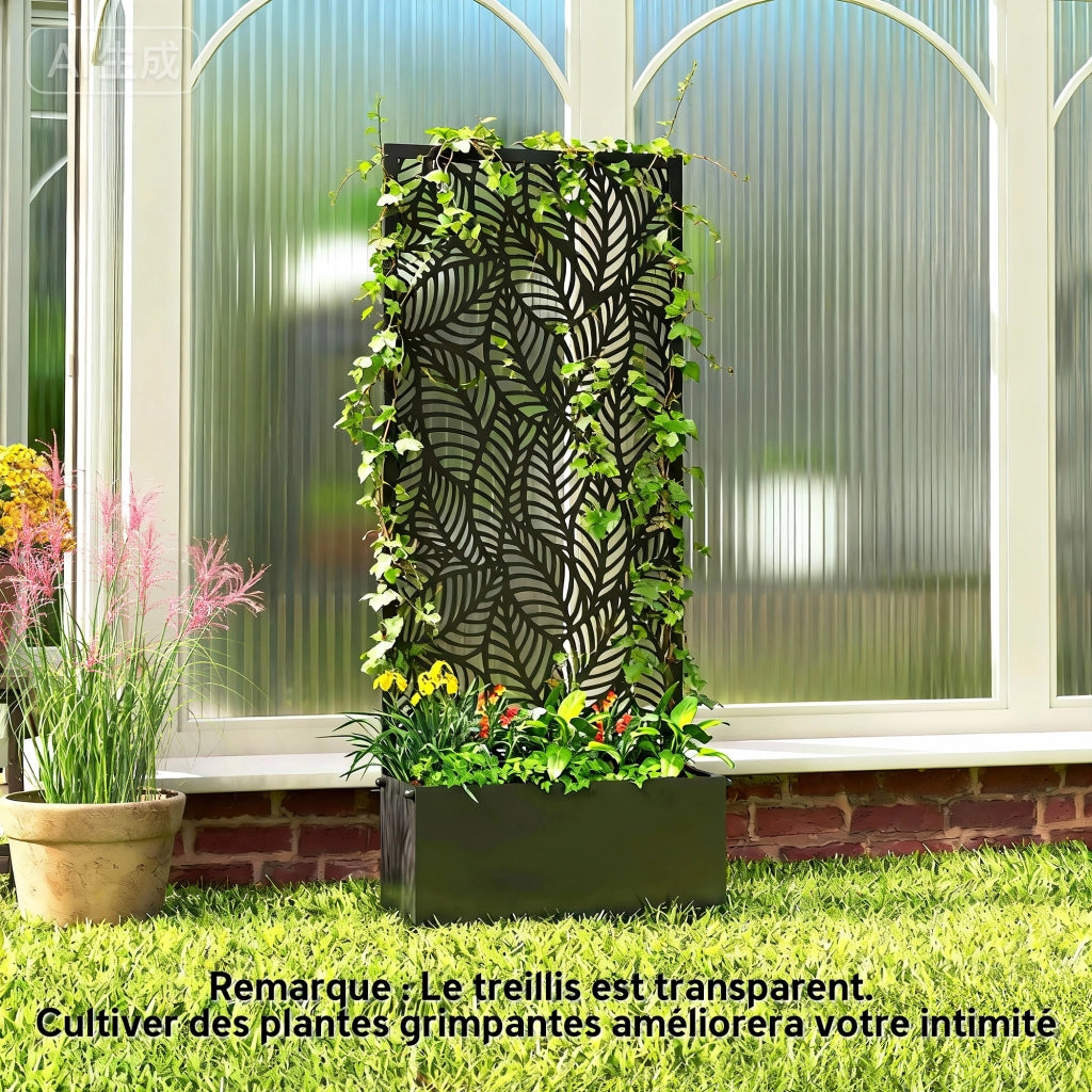 Fioriera con griglia e frangivista per piante rampicanti ¨C zephmum ¨C metallo nero 45x21.5x110 cm