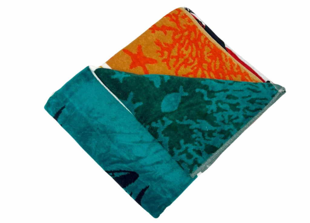 Telo Mare Jacquard Spugna Asciugamano Spiaggia Disegno Dolphin Jump - Telo Mare - Rosso