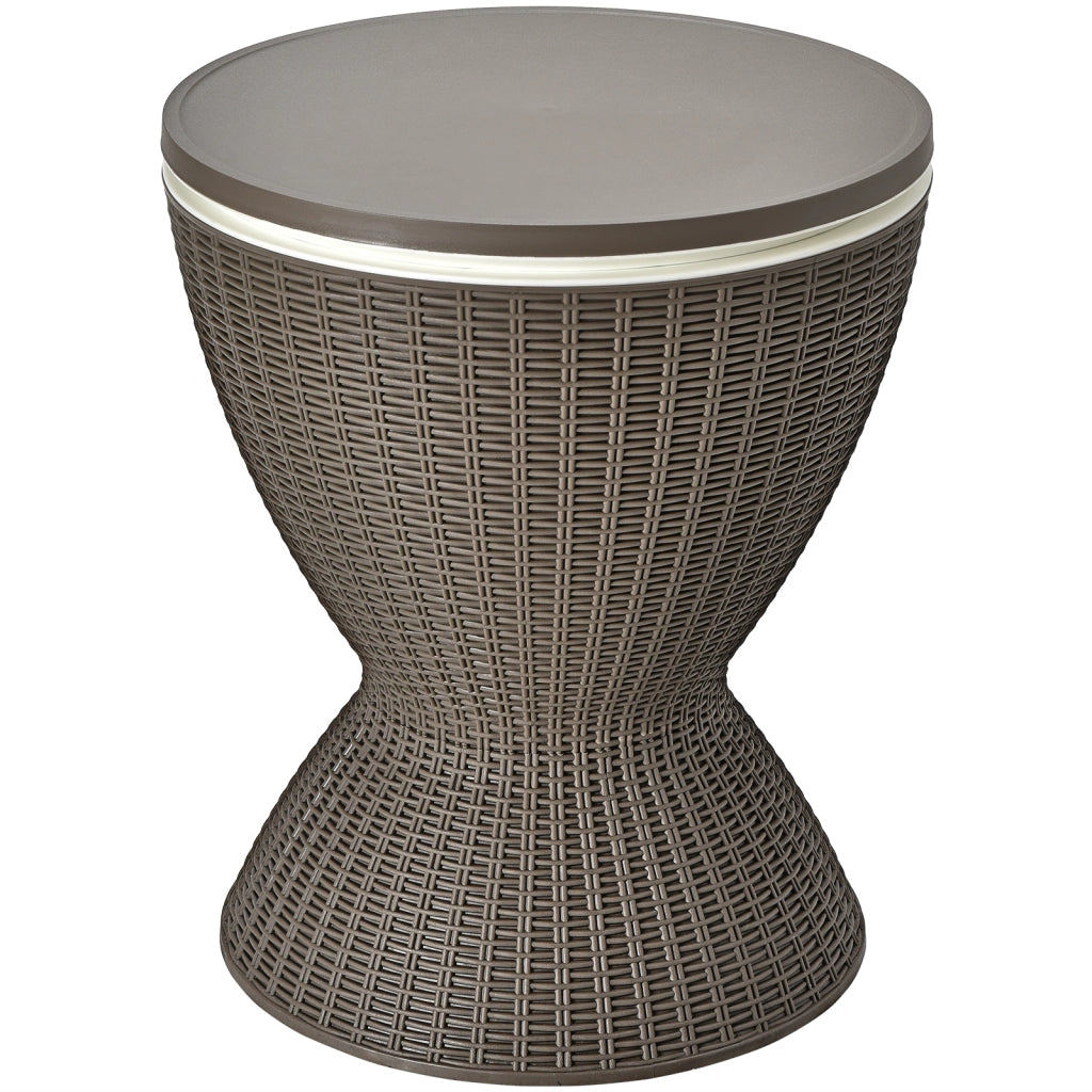 Secchiello del ghiaccio 30L a imitazione rattan, Tavolo bar resistente alle intemperie con superficie Marrone