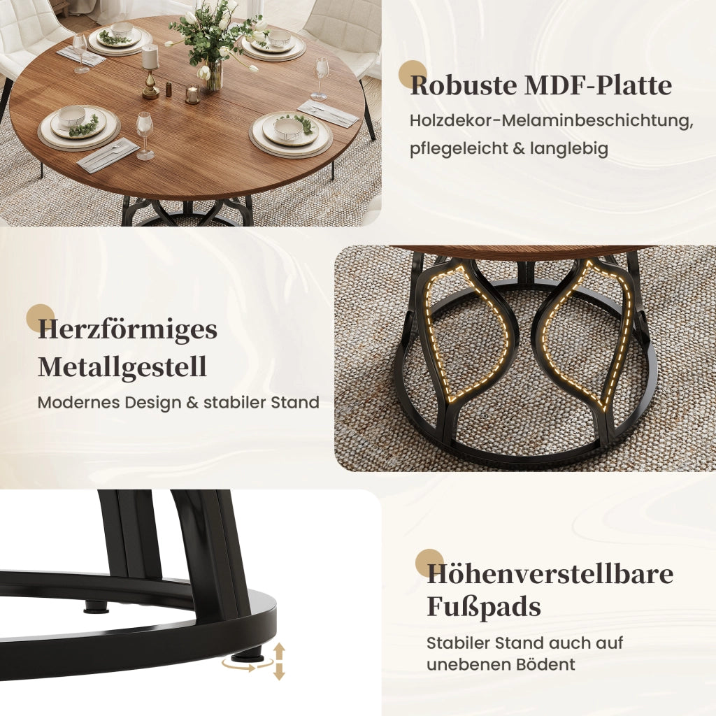 TAVOLO Rotondo 100x100x75 cm MDF Effetto Noce e Nero con ripiano