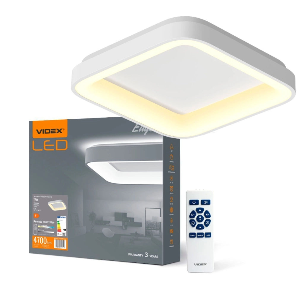 Plafoniera LED quadrata bianca 72W CCT 45cm Videx telecomando
