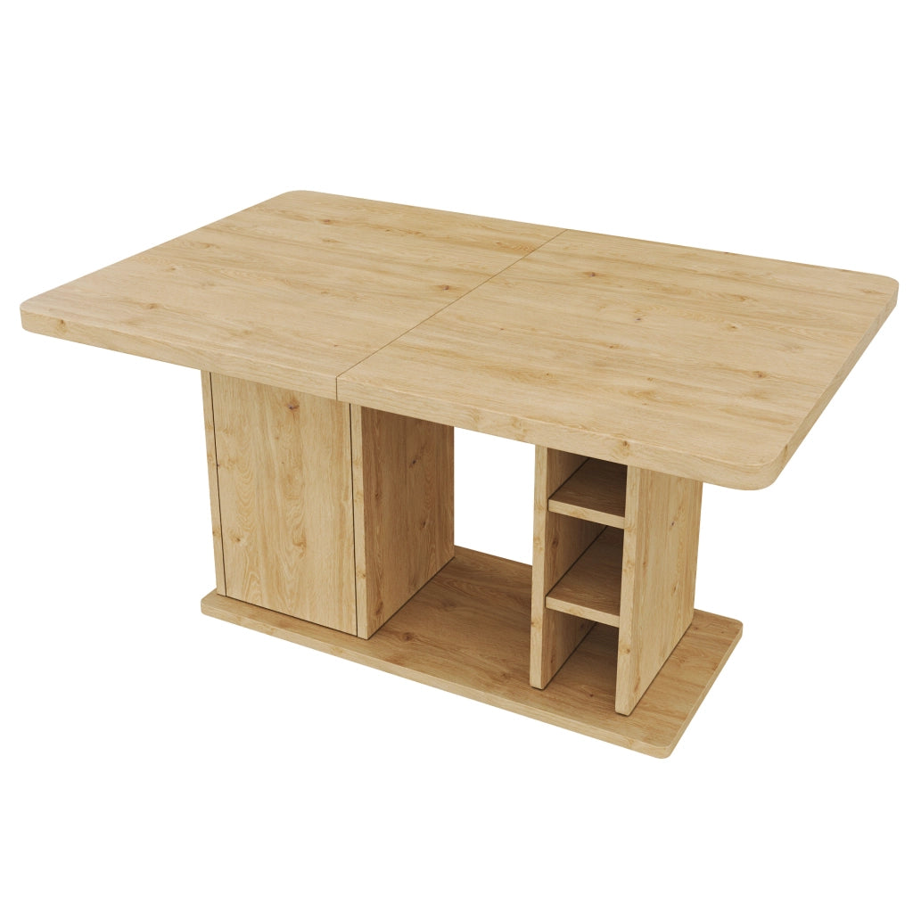 Tavolo da pranzo allungabile 180x80x75 cm con vano contenitore in MDF color rovere
