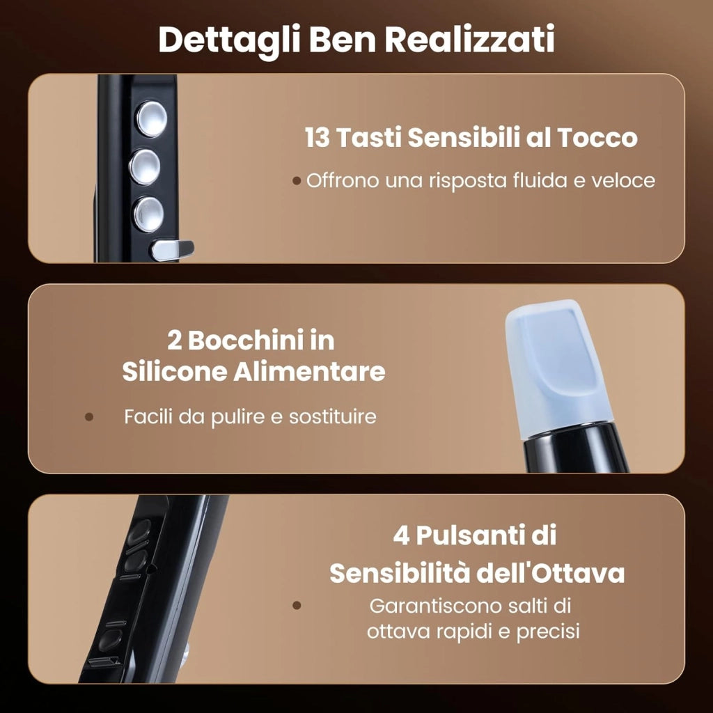 Strumento a Fiato Elettronico, Sassofono Digitale Portatile con MIDI Wireless,LCD HD, 100 Toni, Altoparlante HIFI, Gamma di 4 Ottave e 2 Diteggiature, per Principianti e Adulti