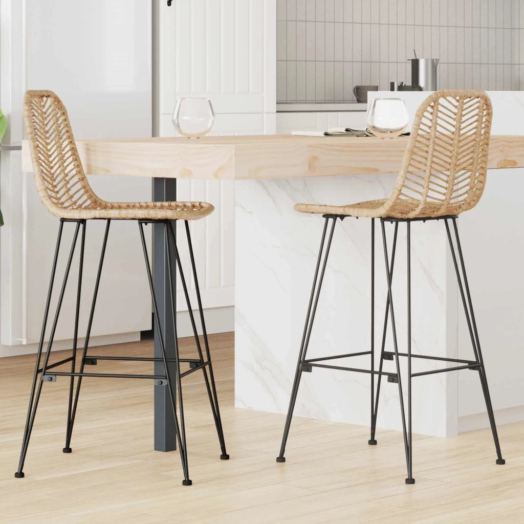 Sedia da Bar 2 pcs Naturale 44,5 x 53 x 111 cm Rattan e Ferro 42011547