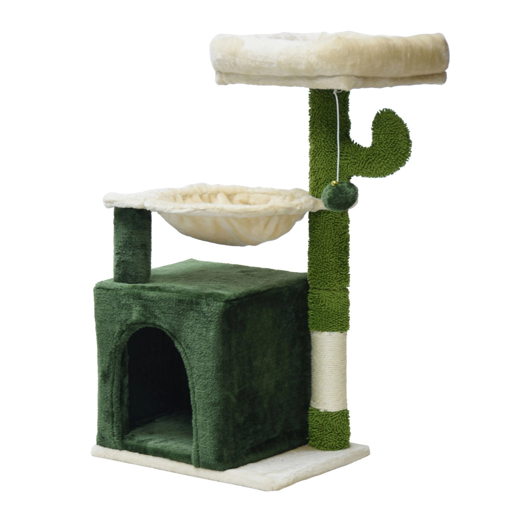 Fudajo Albero tiragraffi a forma di cactus 75cm con sisal di 4 mm Con amaca e casetta per gatti
