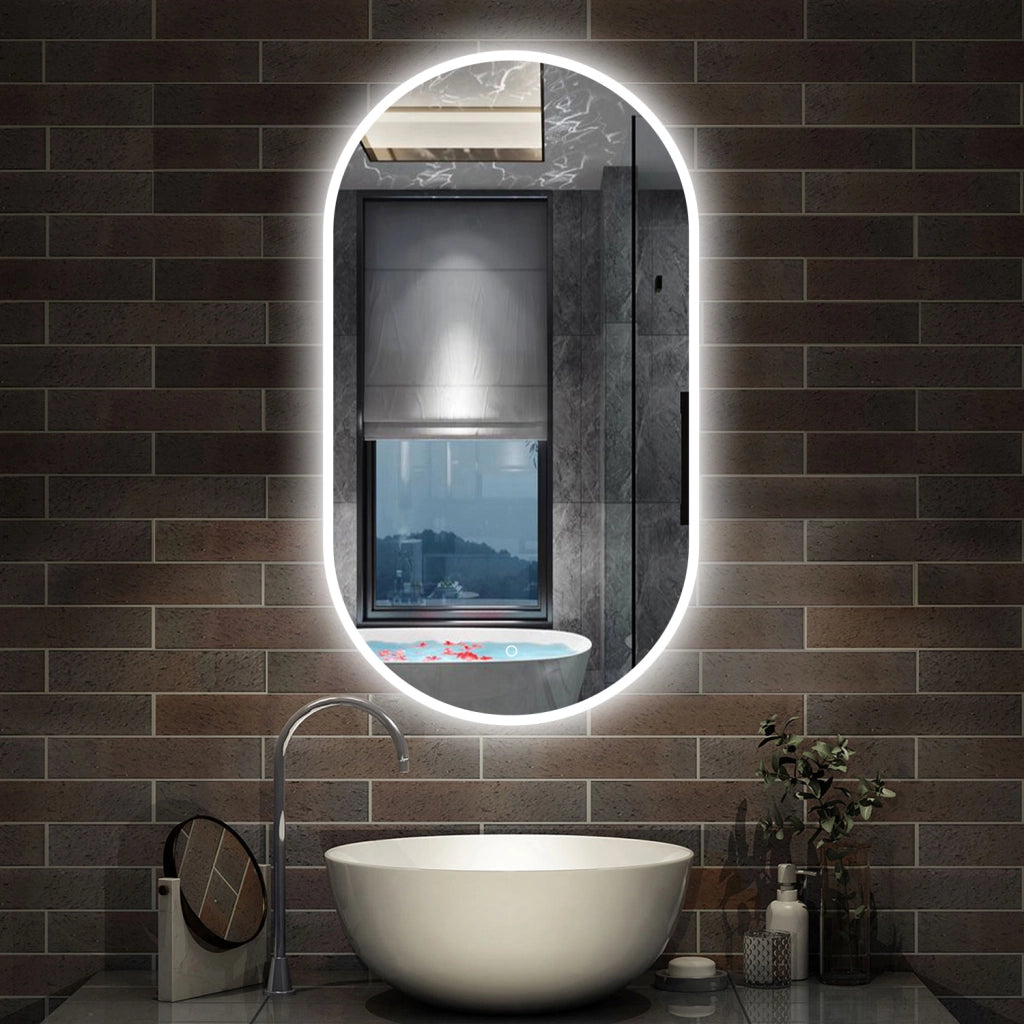 specchio rettangolare 50x90 cm con luce led antiappannamento e touch