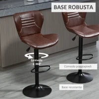 Set 2 Sgabelli da Bar in Finta Pelle con Altezza Regolabile, Seduta Girevole e Poggiapiedi, Marrone
