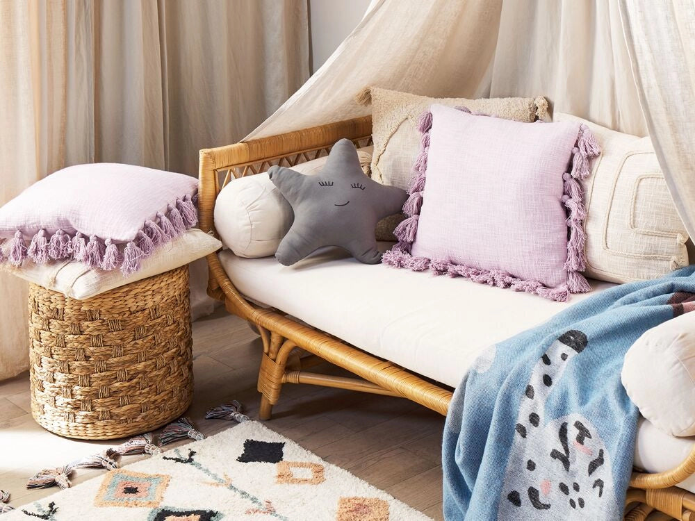 Cuscino decorativo cotone rosa 45 x 45 cm con nappe moderno boho decor accessori