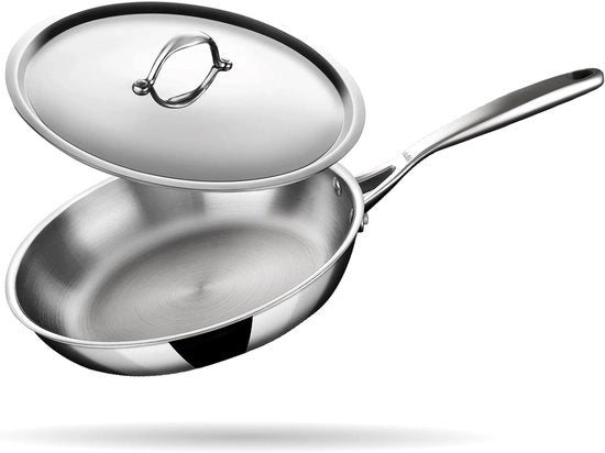 Padella in acciaio inossidabile triplo con coperchio - Base induttiva - 20 cm - 1,3 l - Per 2 persone