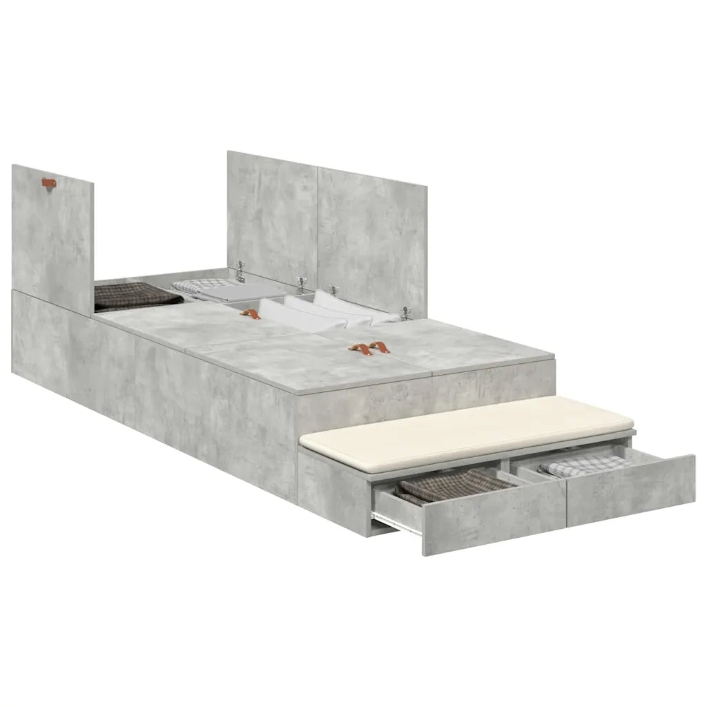 Struttura letto con contenitore Grigio cemento 100 cm 3335616