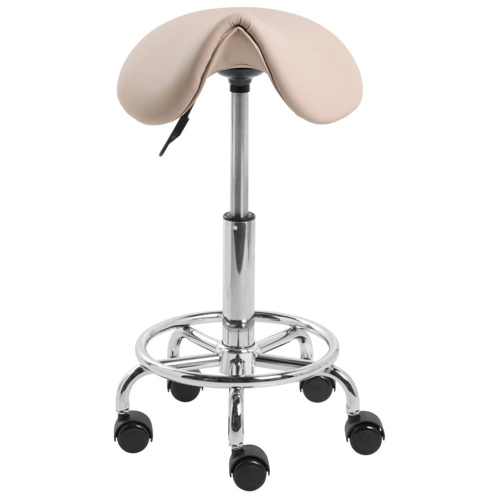 Sgabello da ufficio beige in ecopelle con struttura in metallo, imbottito, girevole, regolabile in altezza, arredamento per ufficio