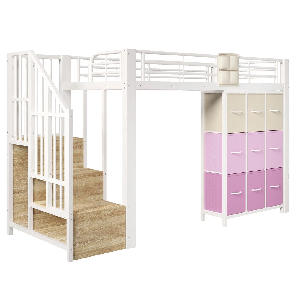 Letto a Soppalco con Cassetti e Scala ¨C Xylo ¨C Metallo Bianco 90x200