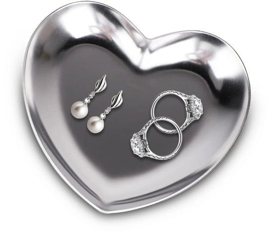 Piatto di servizio a forma di cuore argentato, scodella di servizio, cassetta per le chiavi, supporto per anelli, stendardo per gioielli, tavola decorativa per cibi, gioielli, cosmetici, dessert e candele