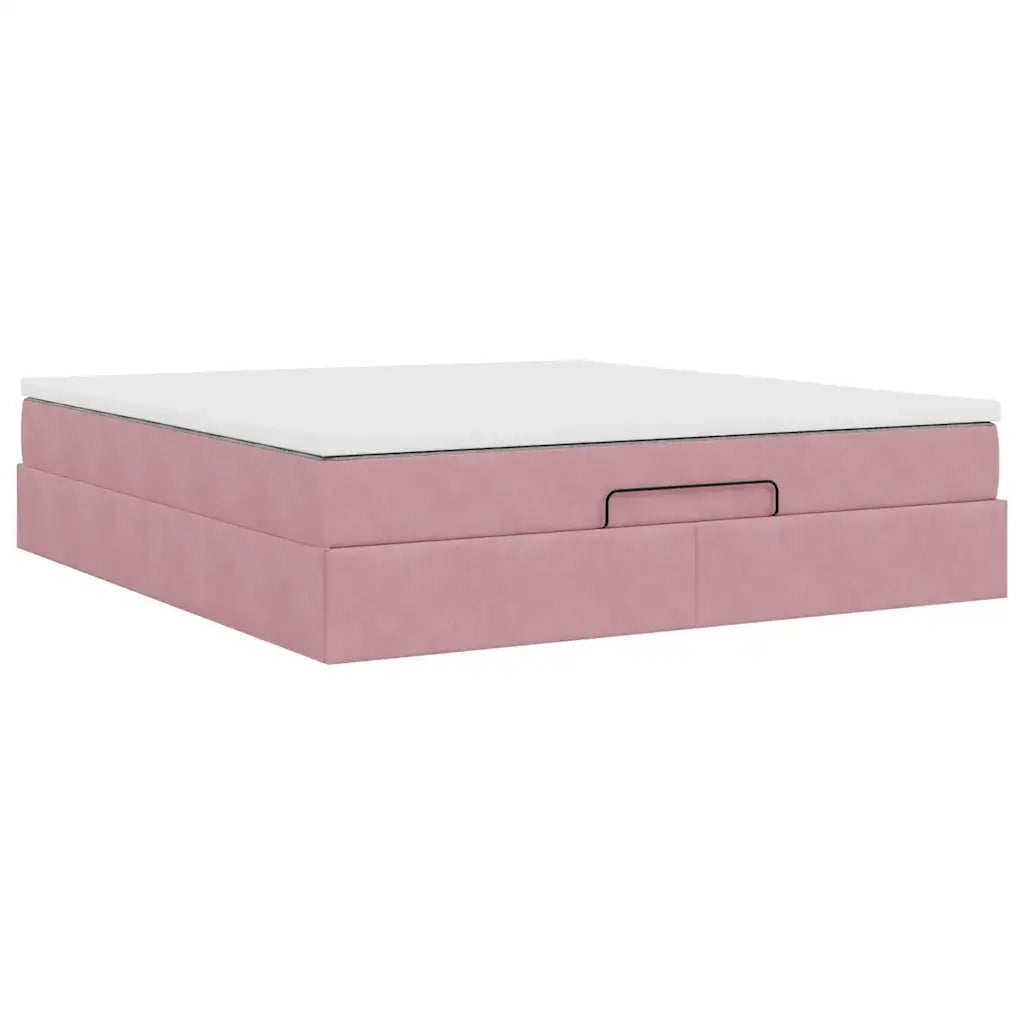Struttura Letto Pouf con Materasso Rosa 160x200 cm in Velluto 3311200
