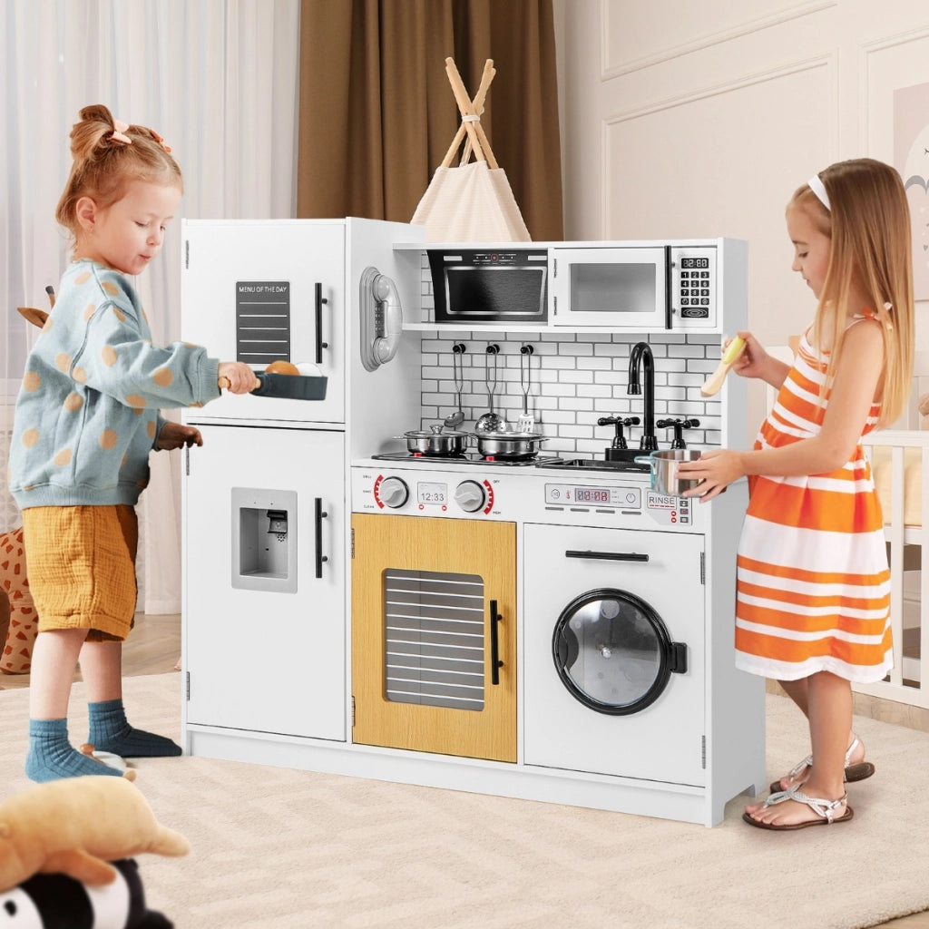Set di cucina giocattolo con forno lavatrice microonde dispenser d¡¯acqua, Giocattolo da chef per gioco di fantasia Bianco-Cucine giocattoli