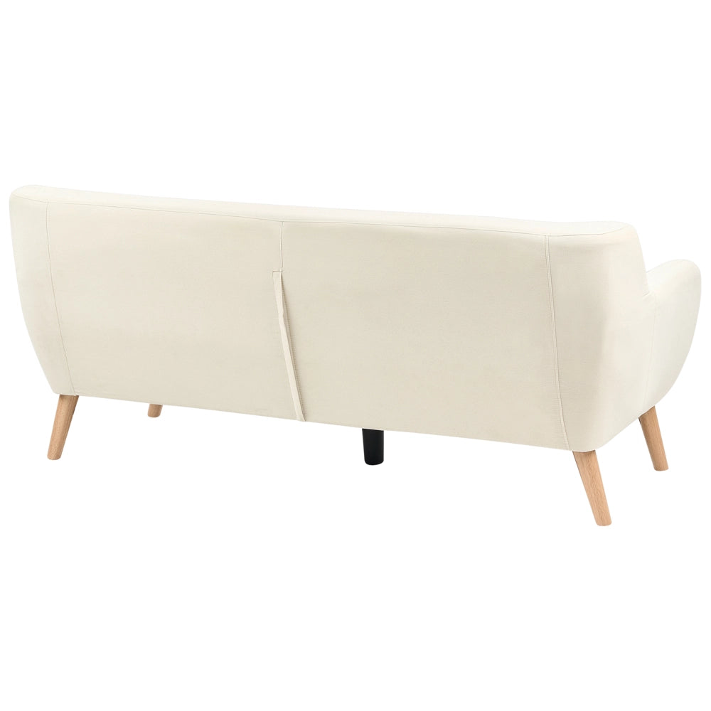 Divano 3 posti tessuto imbottito beige chiaro soggiorno minimalista scandinavo moderno