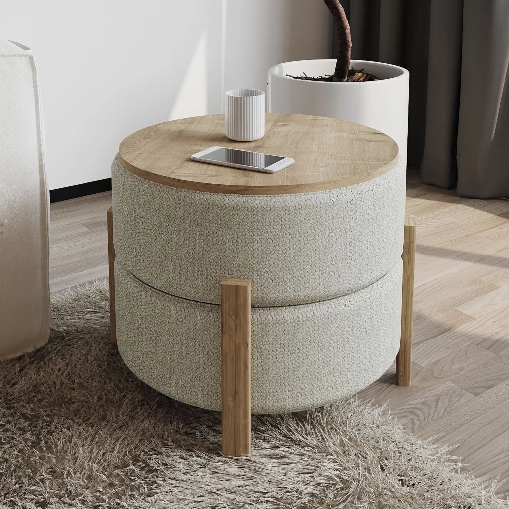 Pouf in legno "Clone" - 47 x 48 x 45 cm - Beige