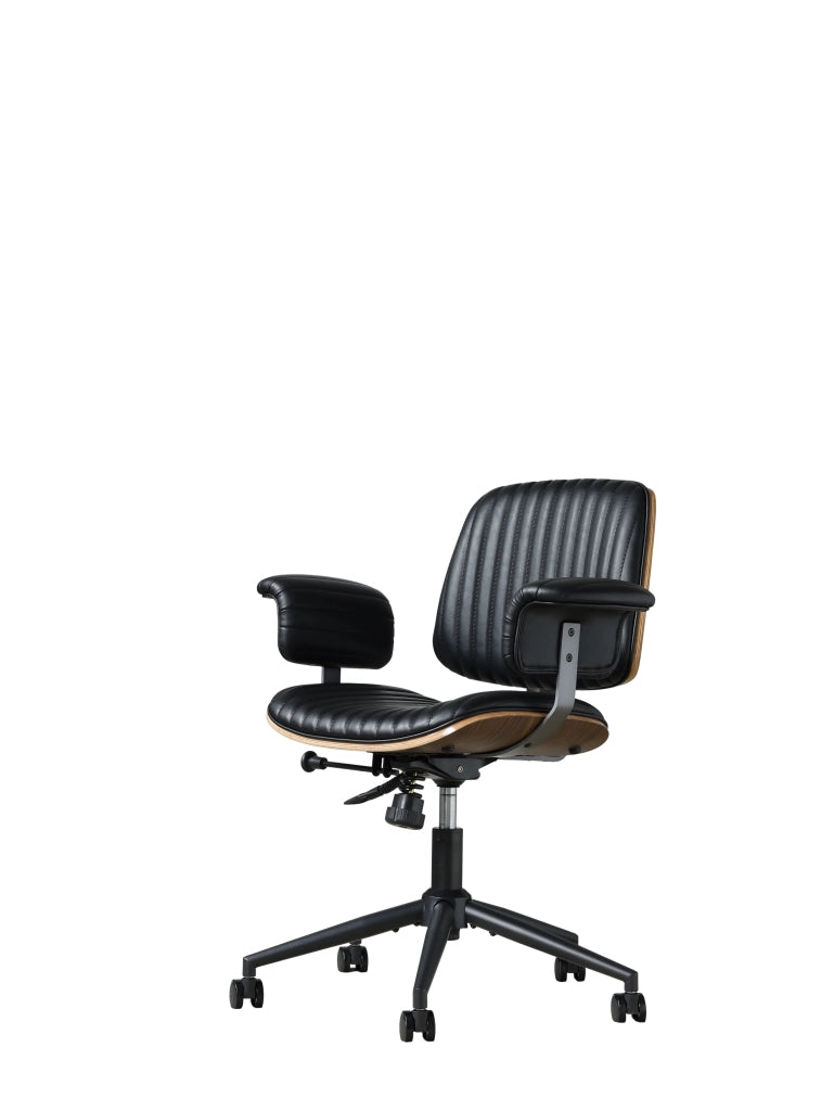 SEDIA UFFICIO Girevole in Pelle PU Nera con Rotelle e Braccioli Imbottiti