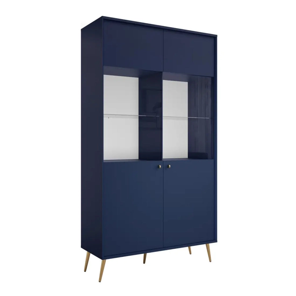 Vetrina design AZURÉA – 2 porte in vetro LED – Blu profondo – 106x191x41 cm
