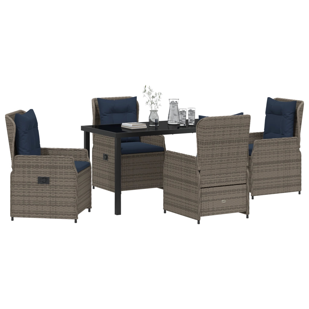 Set da Pranzo da Giardino 5 Pezzi Grigio in Polyrattan