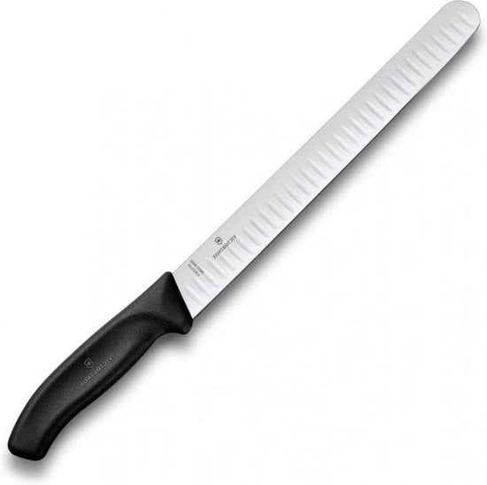 Coltello da carne per taglio di brisket con lama extra affilata a lama a cullene con impugnatura in plastica robusta nera, prodotto in Svizzera, idoneo per lavastoviglie