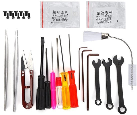 Kit di riparazione per macchina da cucire Overlock - Acciaio inossidabile - Plastica - Inclusi pinzette - Chiavi a stella - Chiavi inglese - 13 cm/5,1 pollici strumenti - Kit di riparazione per macchina da cucire