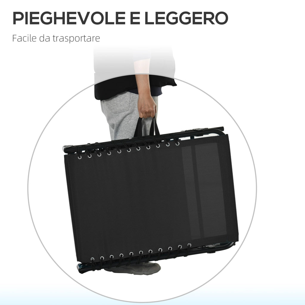 EasyComfort Lettino Prendisole in Acciaio e Tessuto Traspirante con Schienale Reclinabile, 189x58x30 cm, Nero