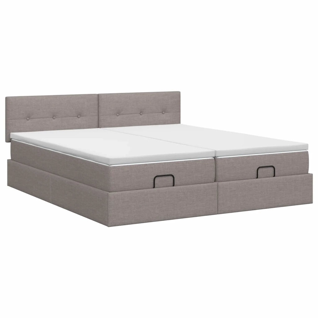 Letto ottomano con materasso con testiera 2 pz Tortora Tessuto 3456702