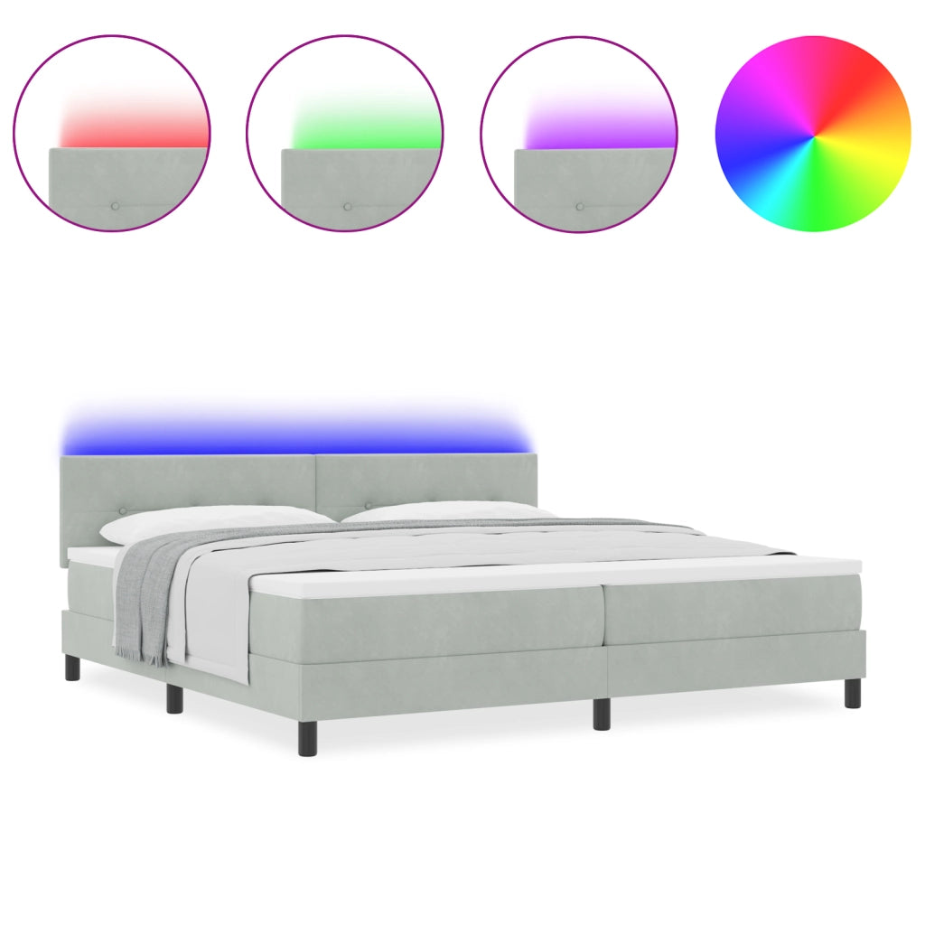 Letto con Sottospranga e Materasso & Luce LED Grigio Chiaro 200x200 cm Velluto