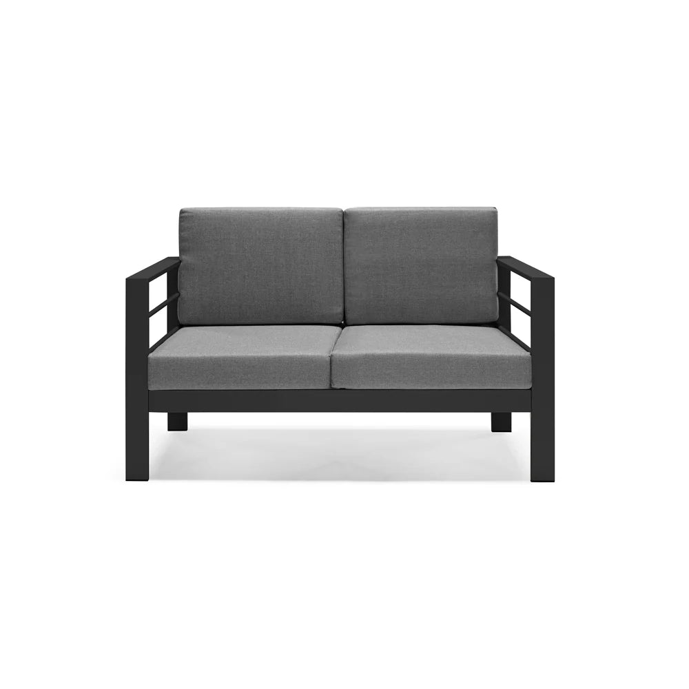 Set da giardino GARDENIA in alluminio, un divano 2 posti + 2 poltrone con cuscini sfoderabili + tavolino, per verande, giardini, terrazze, colore Cemento