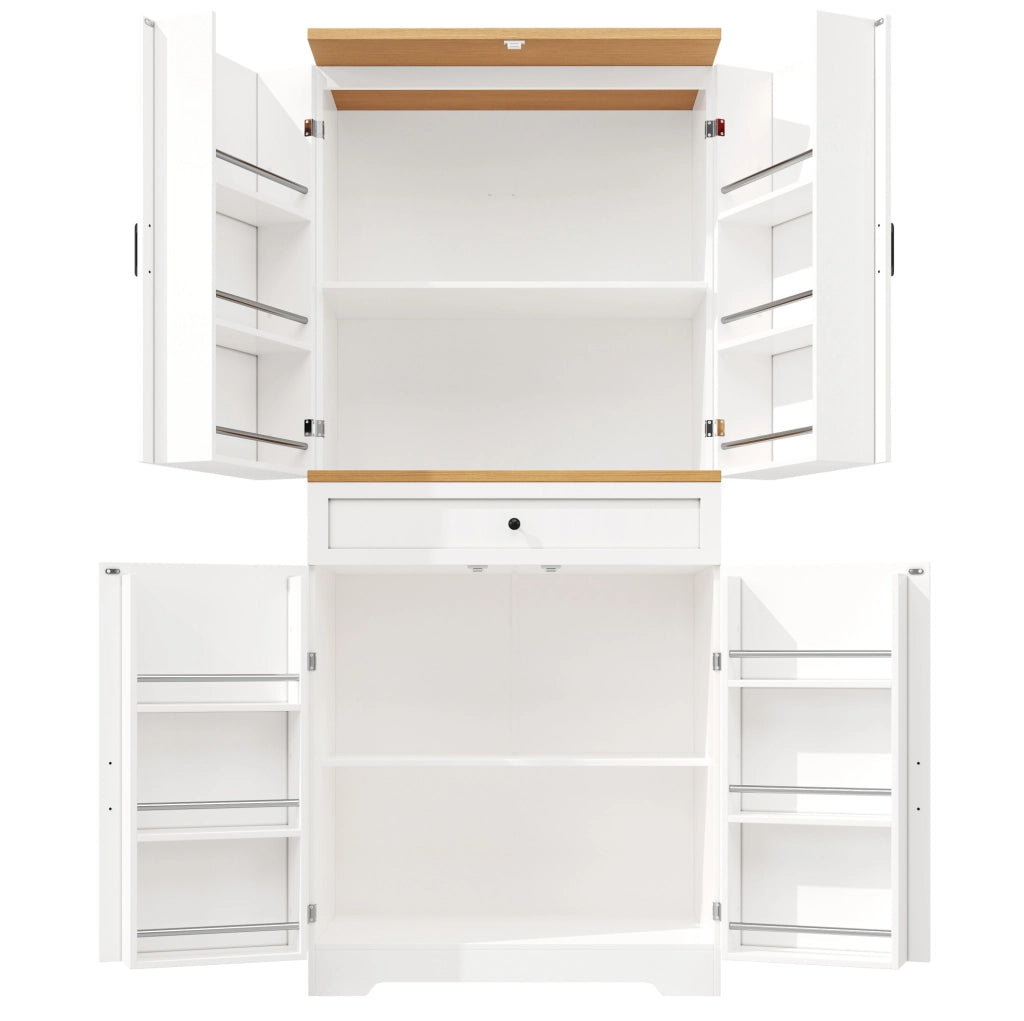 Credenza alta 80x40x180 cm con ripiani aperti e cassetti in MDF bianco