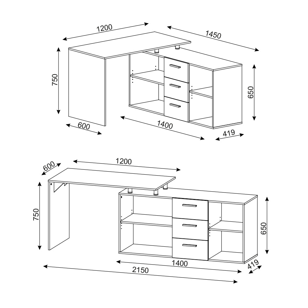 Vicco Scrivania angolare Bianco 215 x 60 cm