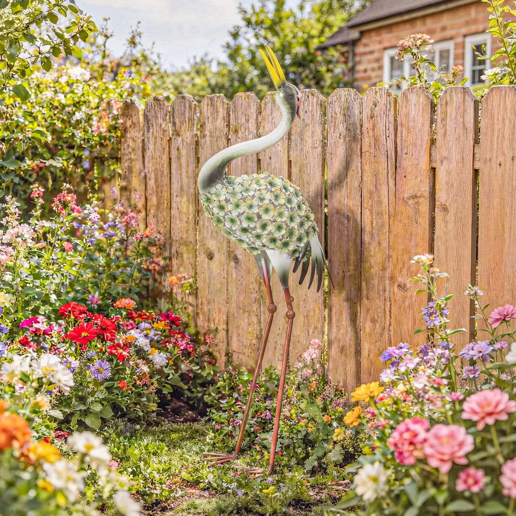 Statua Uccello Airone in Metallo per Giardino ¨C zephmum ¨C Verde 71 cm