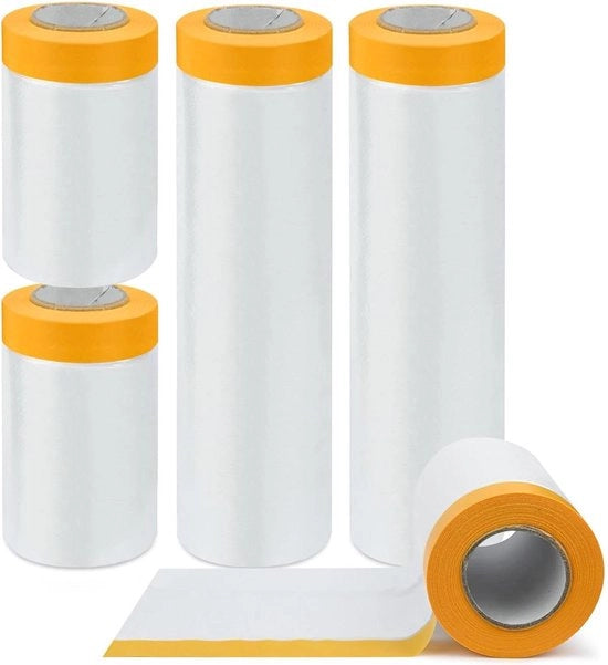 Foglio di protezione per dipinti - 4 rotoli - trasparente - autofissante - con nastro da pittore - 270 cm + 55 cm Foglio di protezione