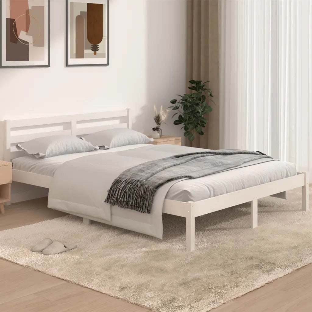 Giroletto-Struttura Letto in Legno Massello di Pino 140x190 cm Bianco