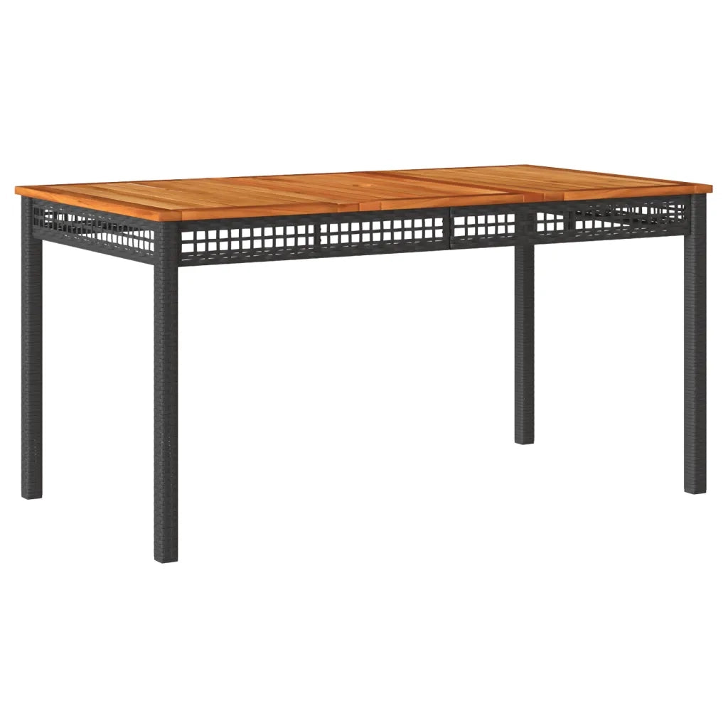 Tavolo da Giardino Nero 140x80x75 cm Polyrattan e Legno Acacia 366276