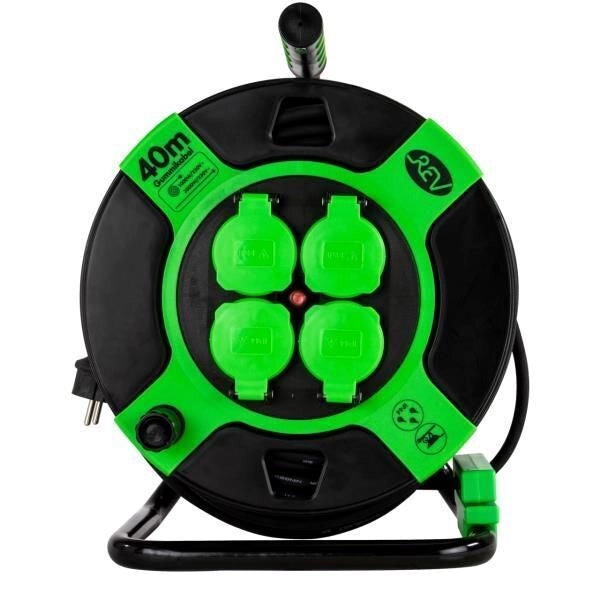 REV 0010217412 Cavo Avvolgicavo in Resina 40 m IP44 4 Prese Colore Nero Verde