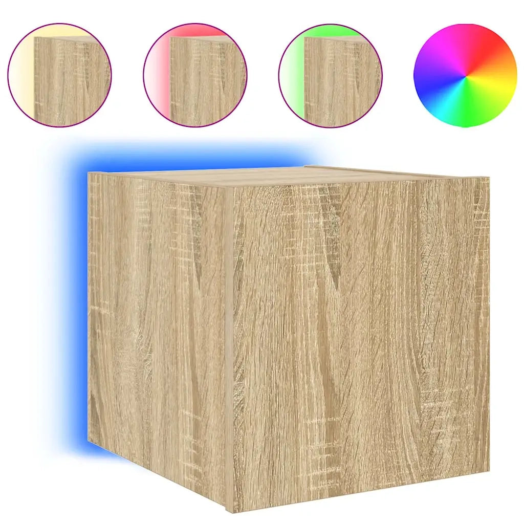 Mobile TV a Parete con Luci LED Rovere Sonoma 30,5x35x80 cm 837222