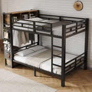 Letto a castello 120x200 cm con modulo contenitore in metallo e legno nero e noce scuro