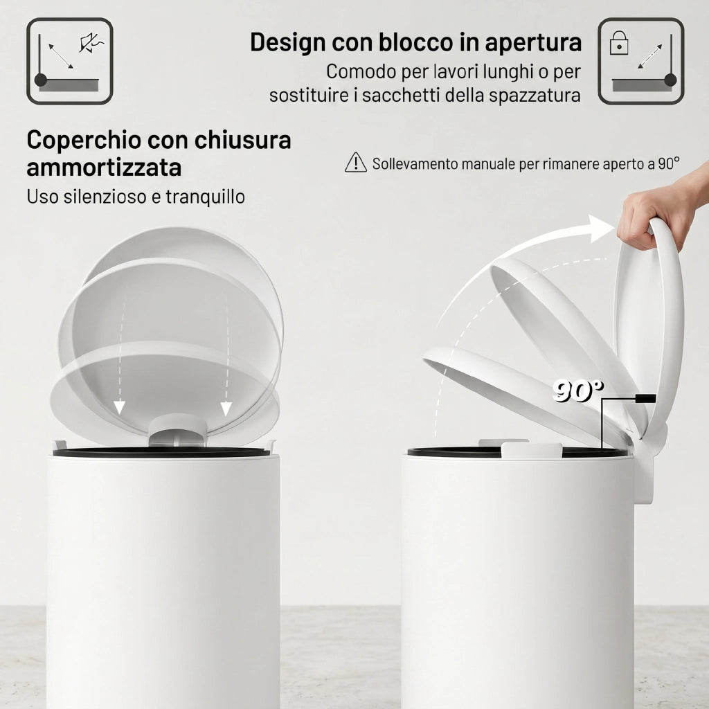 Bidone Immondizia a Pedale ¨C zephmum ¨C Crema, Metallo e PP, 36x30x44.5 cm