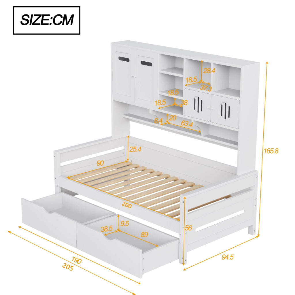 Letto sofa con contenitore in legno bianco 90x200 cm