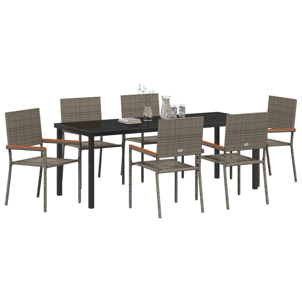 Set da Pranzo da Giardino 7 Pezzi Grigio Rattan Polipropilene
