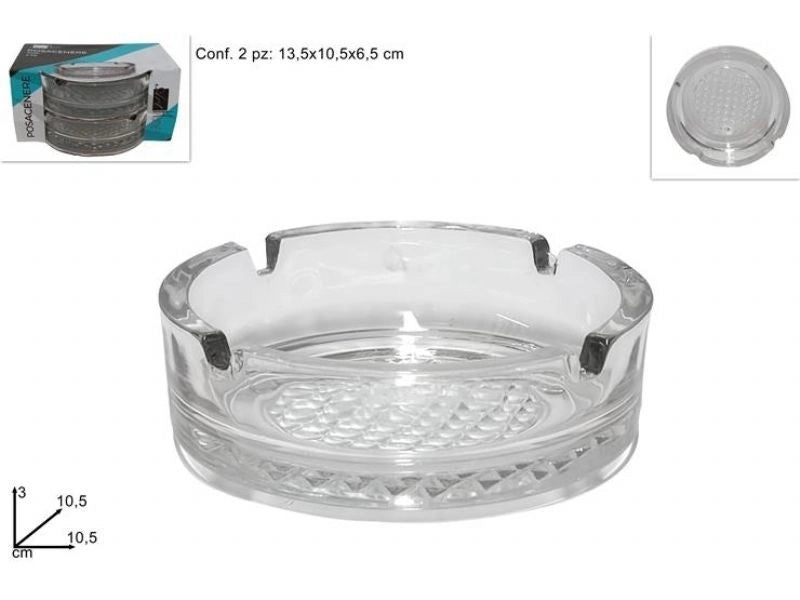 Set 2 Pezzi Posacenere Portacenere in Vetro Trasparente 10,5 cm