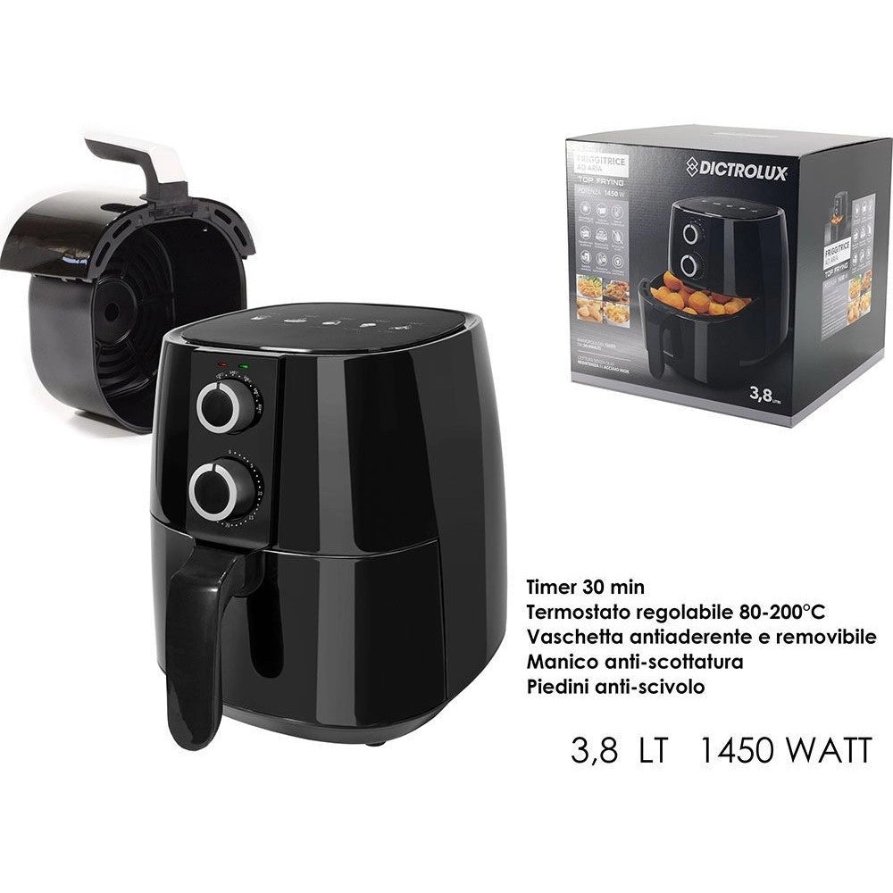 Trade Shop - Friggitrice Ad Aria 3,8lt 1450w Manopola Timer Termostato Regolabile Piedini Anti-scivolo -