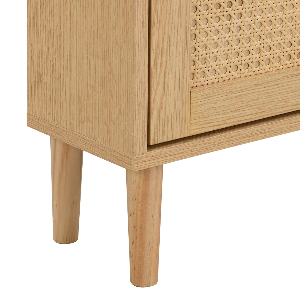 Scarpiera in Rattan con Ante a Ribalta e Cassetto ¨C MINIMAL ¨C Legno Massello, 90x125x17 cm