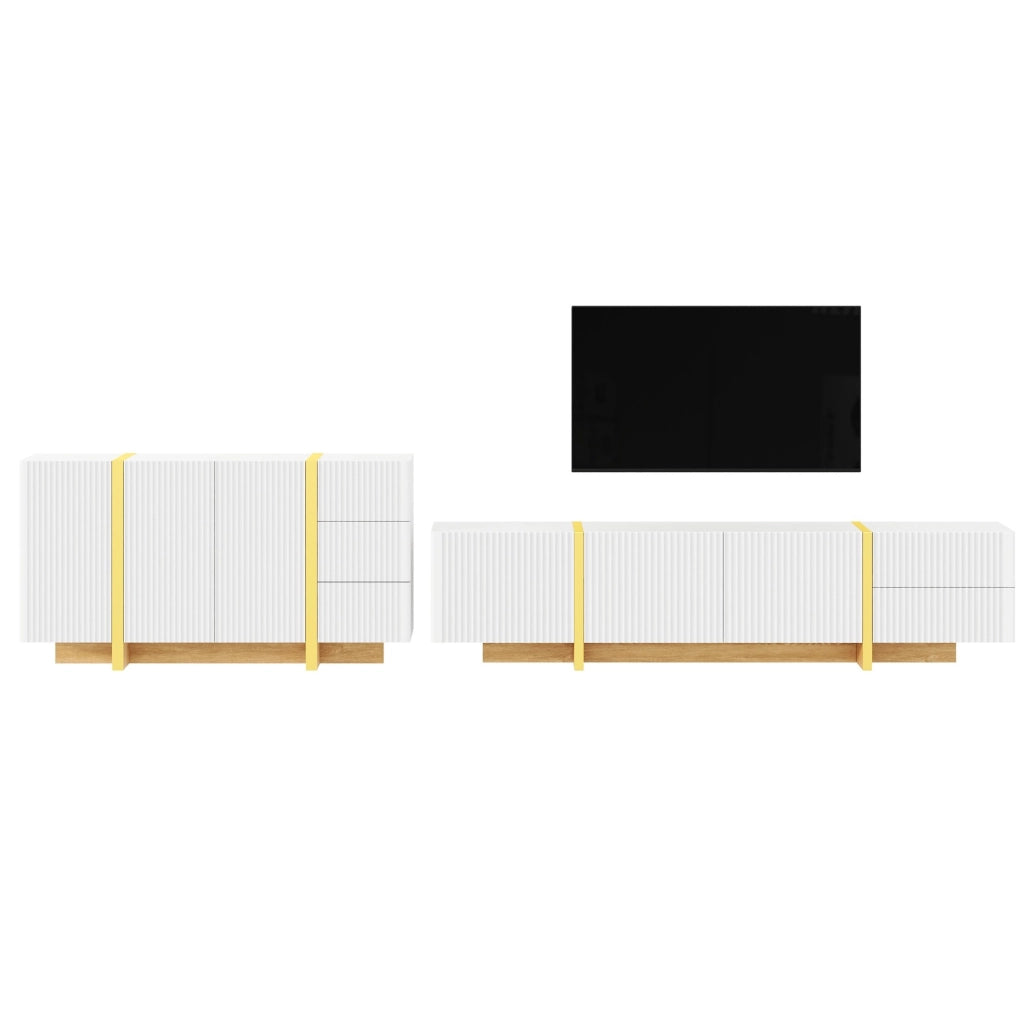 Combinazione TV lowboard e sideboard 190x35x45 cm in MDF e PB bianco