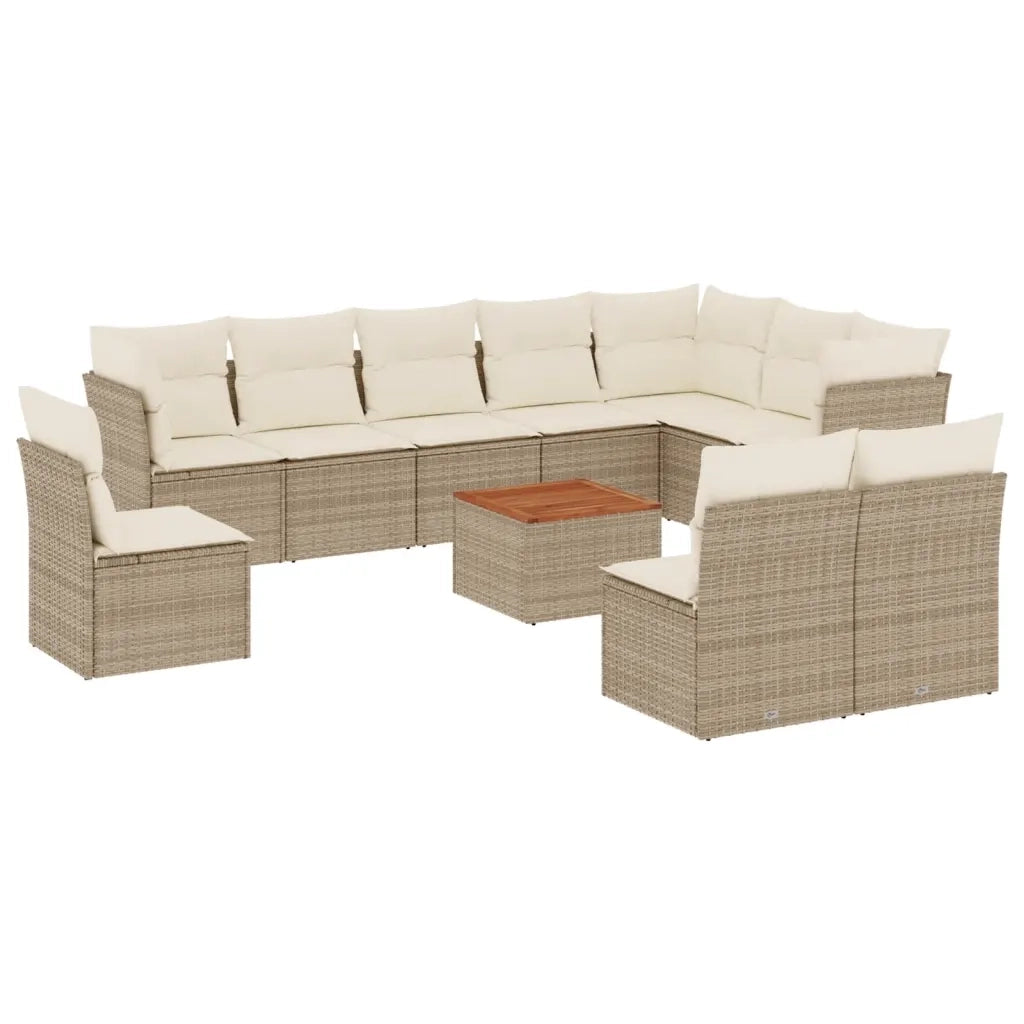 Set Divani da Giardino 11 pz con Cuscini Beige in Polyrattan