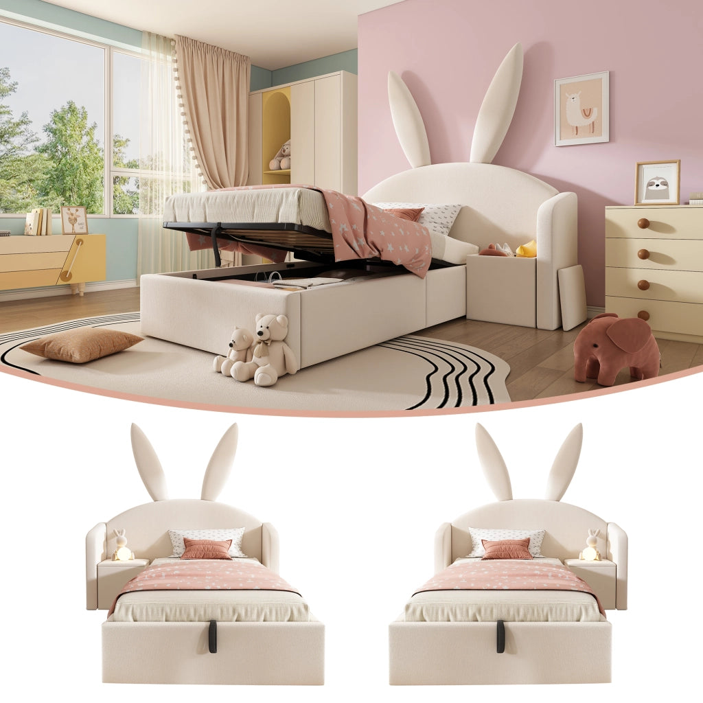 Letto imbottito idraulico 90x200 cm in velluto beige