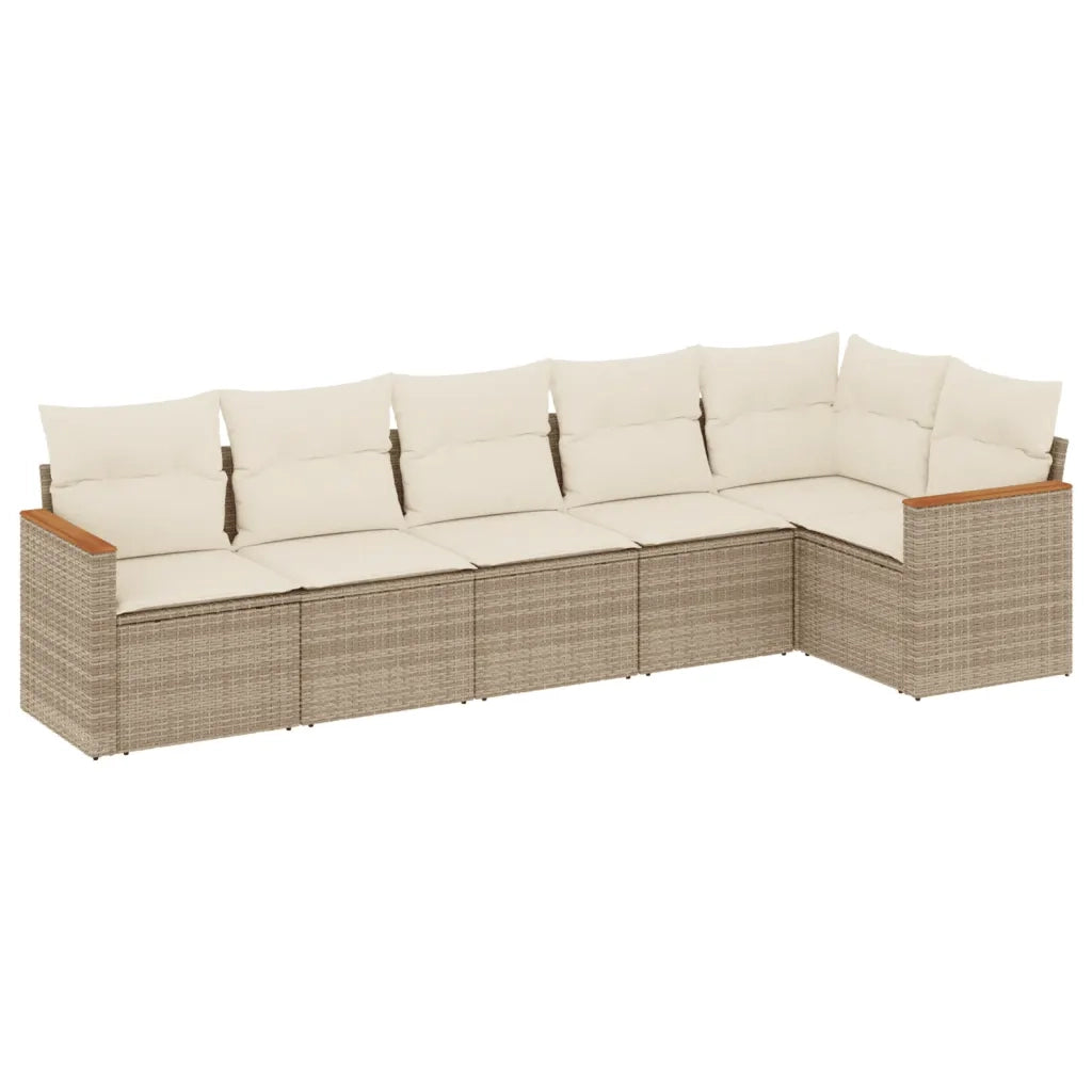 Set Divano da Giardino 6 pz con Cuscini Beige in Polyrattan 3225988